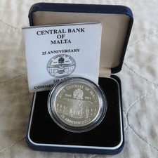 MALTA 1993 25th ANNIVERSARY OF THE CENTRAL BANK LM5 - SILVER PROOF - boxed/coa
