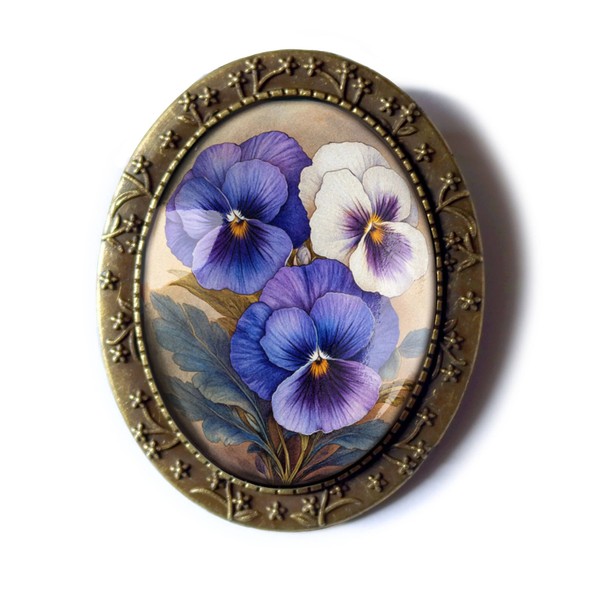 Brosche Lila StiefmüTterchen FrüHlingsblumen Glas- Und Bronzebrosche Veilchen-image