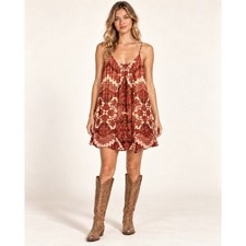 Show Me Your Mumu Mini Dress XS Red Floral Paisley Babydoll Boho Festival