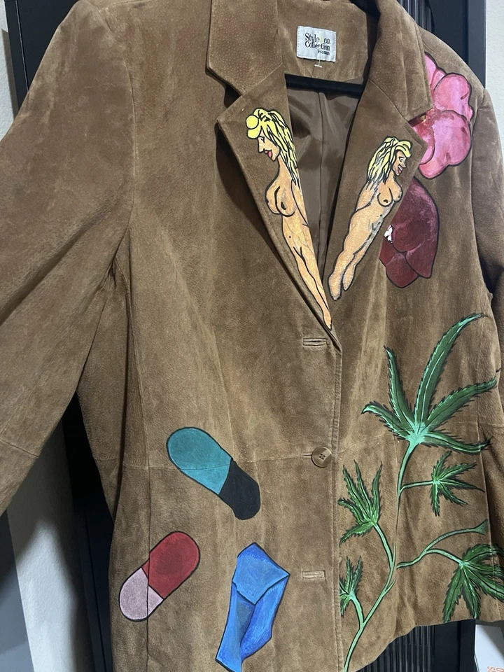 Blazer Abrigo Chaqueta Vintage Western Gamuza Pintado a Mano Unisex Talla Grande Foto 3 de 4