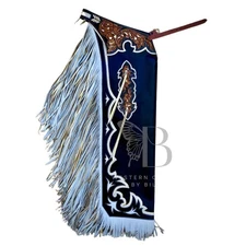 Bull Riding Pro Rodeo Chaps Blue Smooth Leather Bronco Show Adult fringe chap