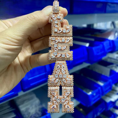 5AAA+ CZ Multicolor Ice Out Hop Hip Bling Vertical Mixed Inlay Letter Pendant