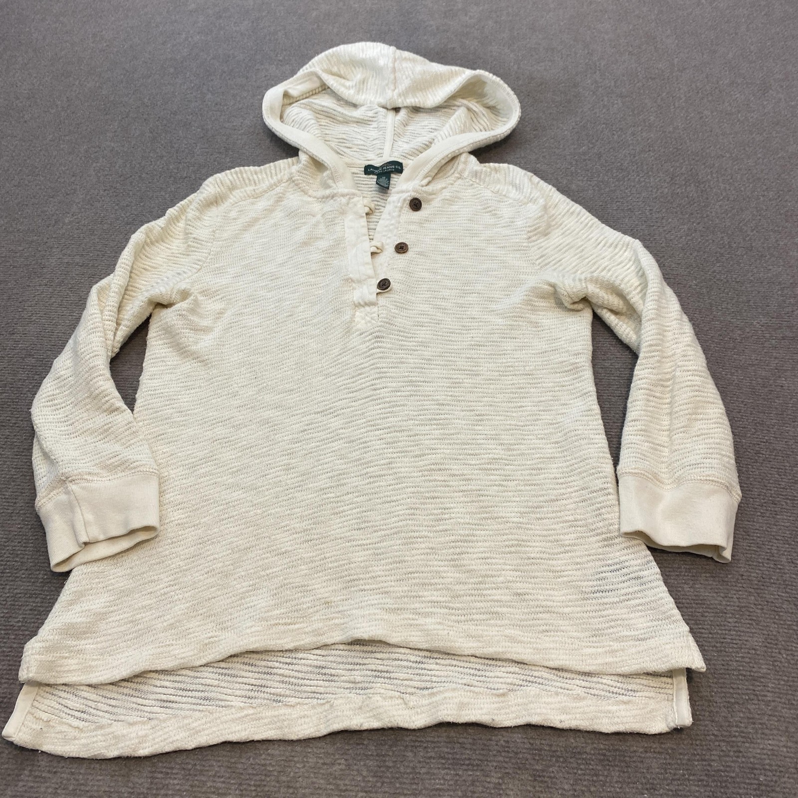 Lauren Jeans Co Ralph Lauren Sweater Womens Medium Cream Hooded Henley Tunic