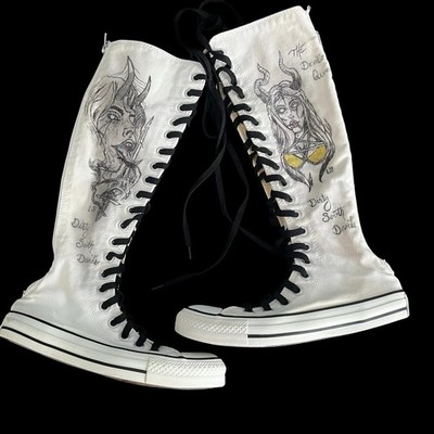 Converse Chuck Taylor All-Star 1V709 White Women's Sz 7 Grunge Airbrushed Unique