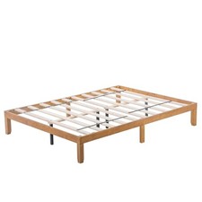 Brown - SPNFLYINN Classic Solid Wood Platform Bed Frame Wood SLAT Support Queen