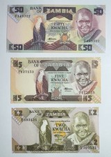 ZAMBIA - 50, 5, 2 Kwacha - Uncirculated Note - 1986/88 - Bank of Zambia -