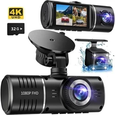 Dash Cam, 3 Channel Dash Cam, 4K+1080P Dash Cam Front and Inside Triple Dash Cam