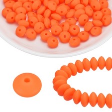 100Pcs Silicone Beads 12mm Lentil Rubber Focal Beads Bulk, Orange-Red