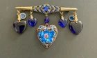 Vintage Bar Pin Brooch Cobalt Hearts Costume Jewelry