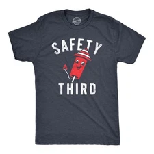 Mens Safety Third T Shirt Funny Fourth Of July Fireworks Dangerous Joke Tee for