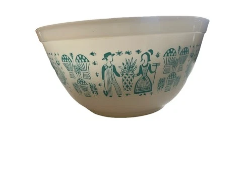 Vintage Pyrex Amish Butterprint Mixing Bowl #402 Turquoise White 1 1/2 Qt