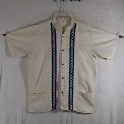 Men’s Embroidered Guayabera‑Style Shirt Cream Size G (Large) - Image 1 of 4