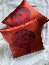 Shanghai Tang 100% Silk Cushion Cover Chinese Print Red Orange New w/ Tags