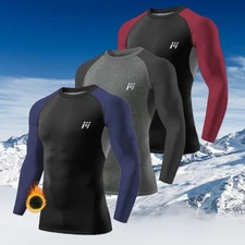 Men's Winter Base Layer Thermal Athletic Long Sleeve Shirts Fleece Top Workout