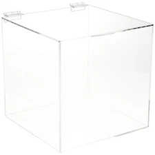 Plymor Clear Acrylic Display Case Box With Hinged Lid, 10" x 10" x 10"
