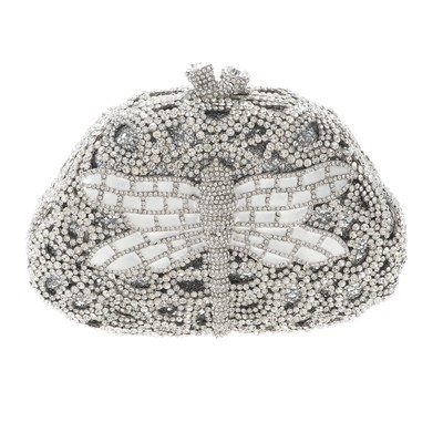 Silver Tone Metal Crystal Rhinestone Clutch Evening Bag HB6260-SCL