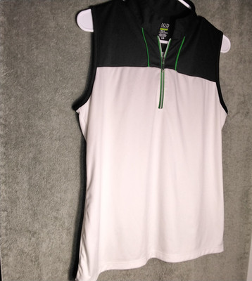 Izod Perform X Cool FX Shirt Top Womens Size L White Black Sleeveless Zip Golf