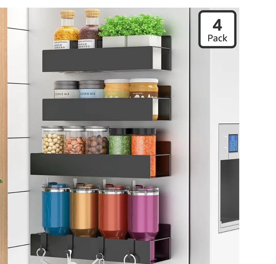 Metal 4 Pack Magnetic Spice Storage Rack Organizer for Refrigerator and Oven!!!