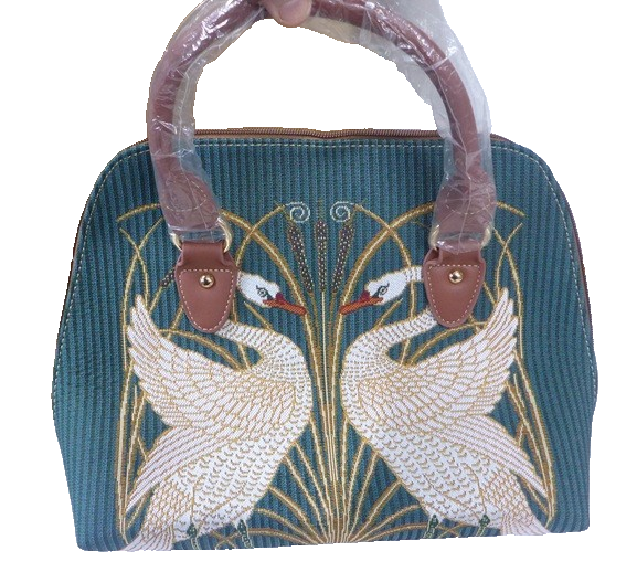 Signare Walter Crane Swan Green Art Tapestry 2in1 Convertible Shoulder Grab Bag