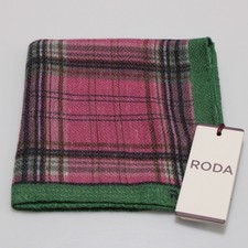 Roda NWT Wool / Cotton / Silk Blend Pocket Square In Green / Pink / Black Plaid