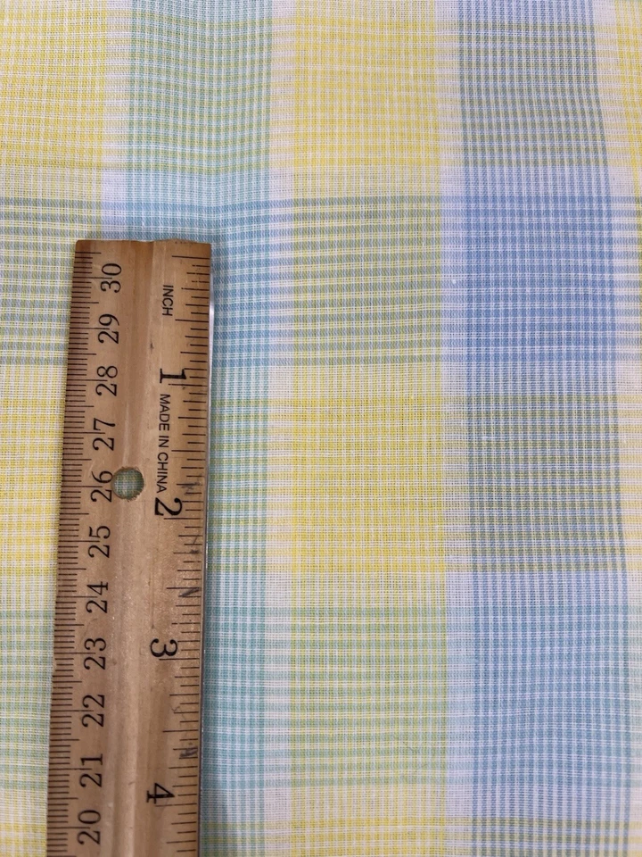 Vintage Cotton Fabric Yellow Blue Pinstripe Plaid 6 yards 44" Wide Unbranded - Image 2 of 4