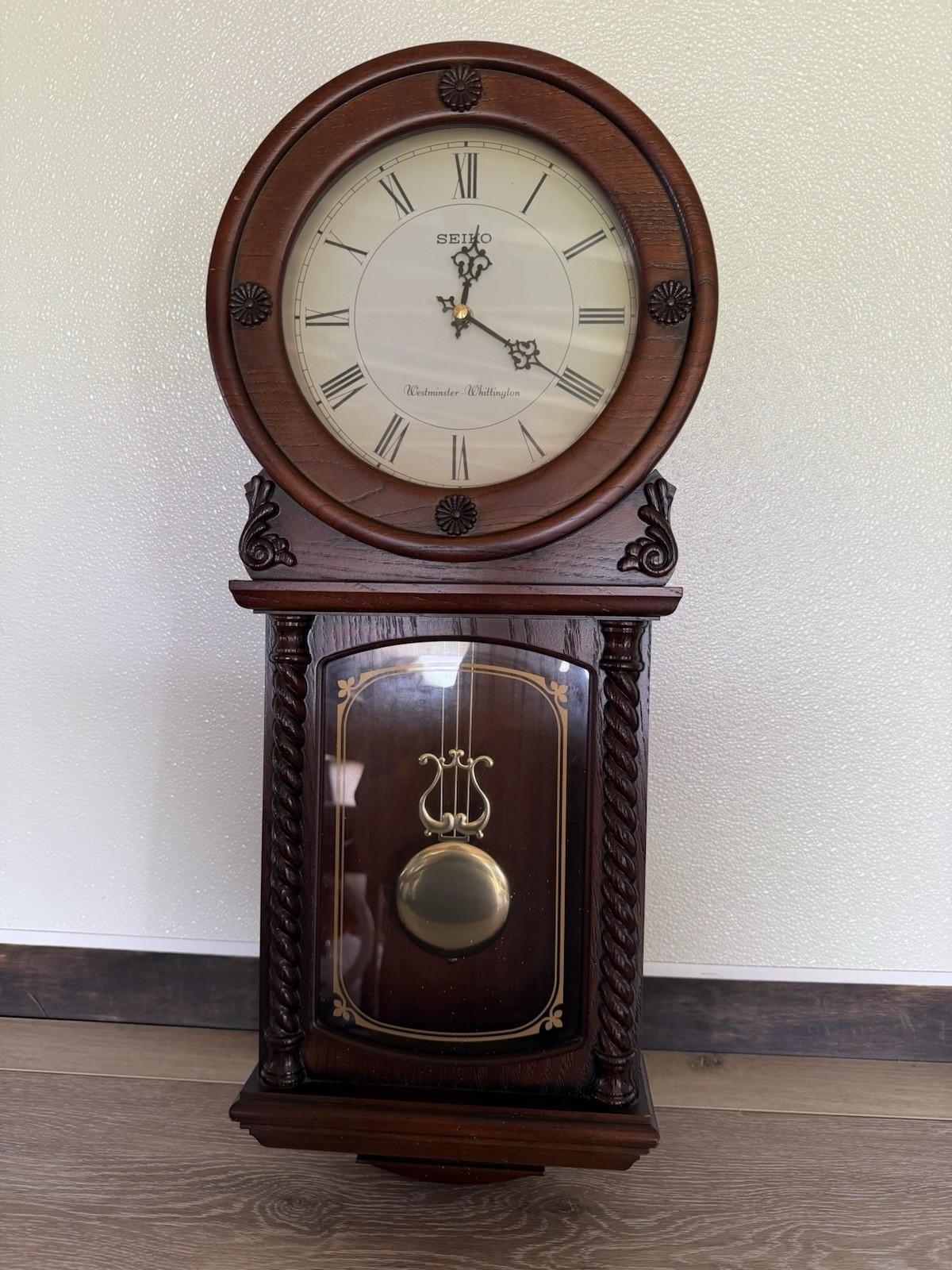 Seiko Westminster Whittington Dual Chime Quartz Pendulum Oak Wall Clock WORKS