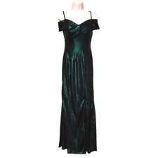 Womens Emerald Metallic Maxi Dress Off Shoulder Formal Evening Prom Glam Goddess