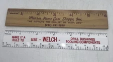 Vintage 6" Advertising Ruler Set Monroe Home Care & Welch Drill Bushings Mixed