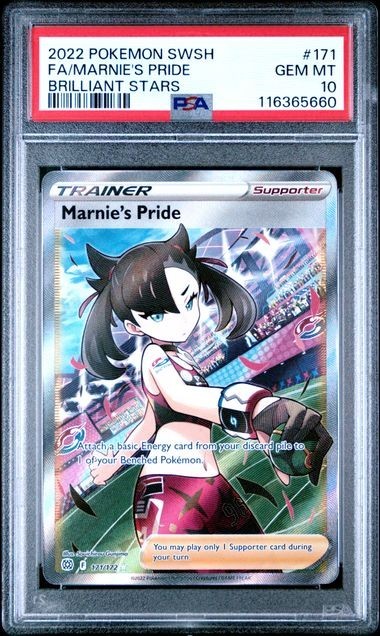 PSA 10 MARNIE'S PRIDE 171 BRILLIANT STARS SWORD & SHIELD TRAINER POKEMON