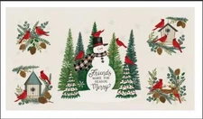 24" X 44" Panel Winter Friends Christmas Snowman White Cotton Fabric D604.20