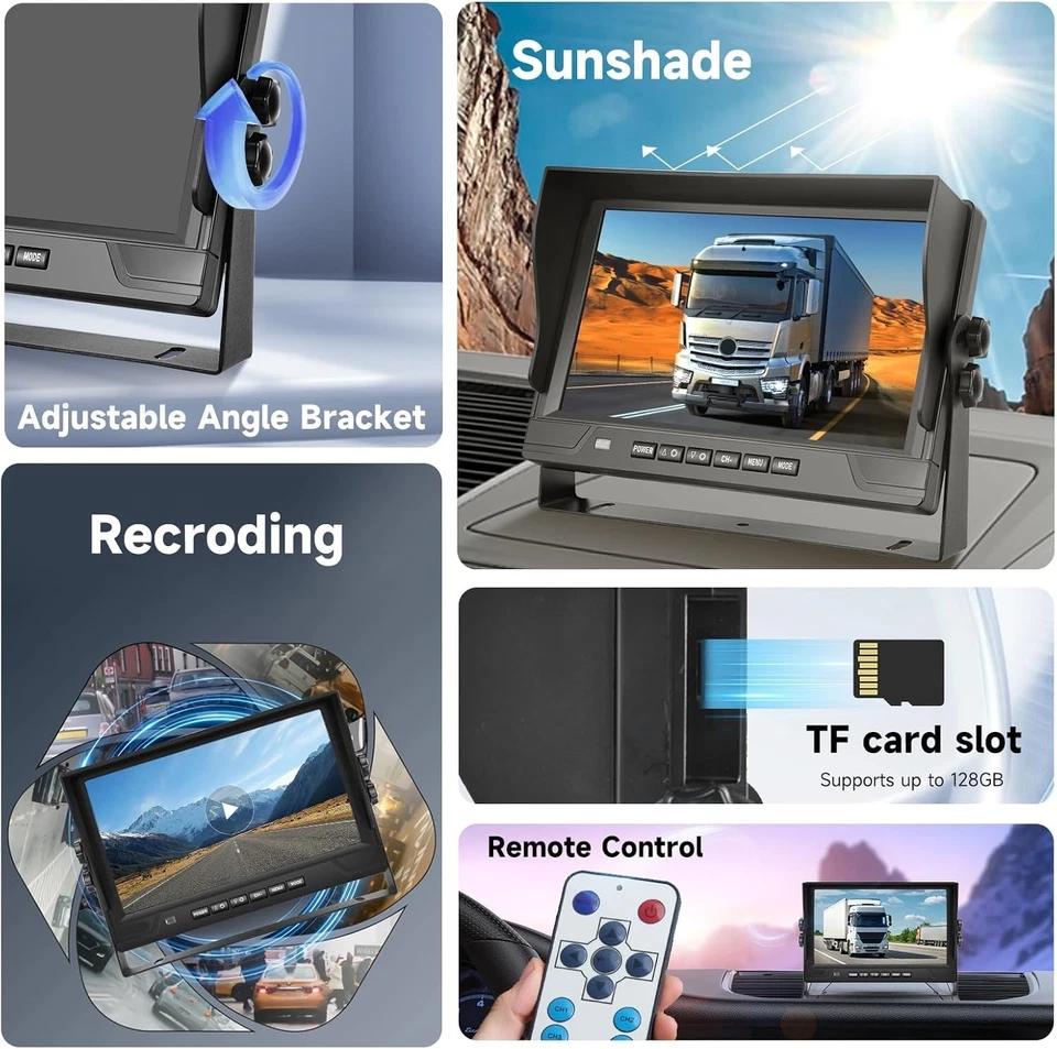 4 Channel 9 inch IPS Backup Camera System HD 1080P Wired Support Recording - Image 2 of 4