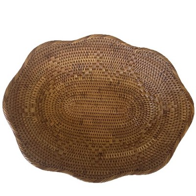 Handwoven Rattan Serving Tray Oval Design Bali 10x8x2 Inch Boho