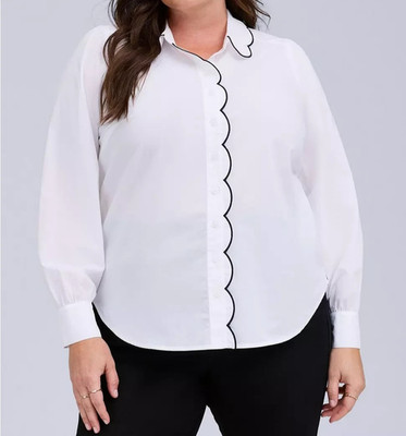 Torrid Belle Isle Scalloped Collared Shirt Bright White 00 M L 10 #J50865