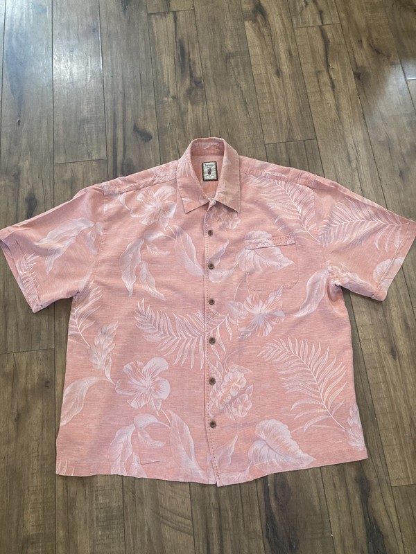 Jamaica Jaxx 100% Silk Tropical Floral Shirt XXL Hawaiian wood Buttons Pink men