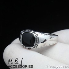 MEN SOLID 925 STERLING SILVER SQUARE BLACK ONYX VINTAGE RING SIZE 7-12 SR206