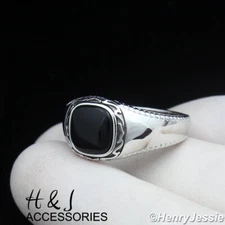MEN SOLID 925 STERLING SILVER SQUARE BLACK ONYX VINTAGE RING SIZE 7-12*SR206