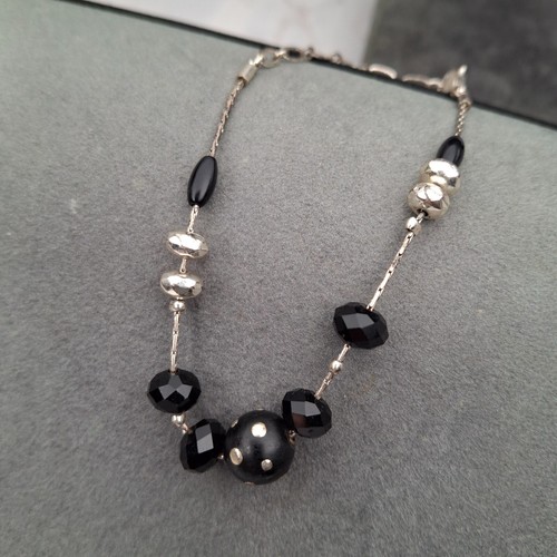 Pilgrim Black & Silver Tone Beaded Bracelet Art Deco Danish Design - Picture 5 of 16