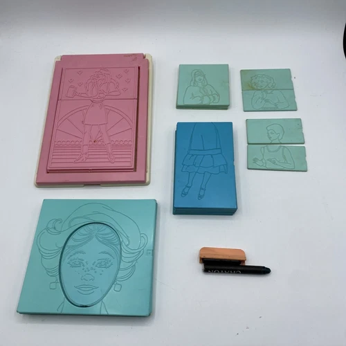 Vintage Barbie Plates Rub And Color Play Set Fashion Play 1989 + Extras