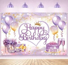 Purple Gold Happy Birthday Backdrop Banner Pink and Purple Happy Birthday Sign..