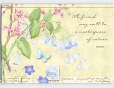 Postcard Friendship Greeting Card with Quote and Flowers Butterfly Art Print