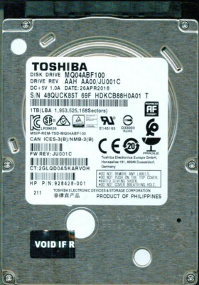MQ04ABF100  AAH AA00/JU001C,  JU001C, HDKCB88H0A01 T  TOSHIBA SATA 1TB  2018