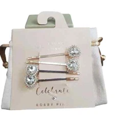 LC Lauren Conrad Women's Heart Bobby Pins Set of 4 Rose Gold Rhinestone NWT