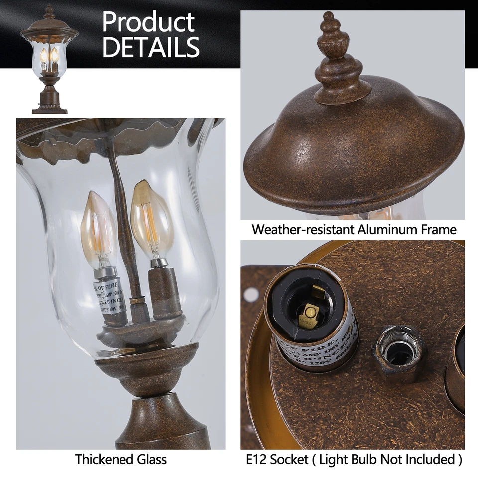 21'' Vintage Outdoor Lamp Post Light Royal Bronze with Clear Glass Shade Fixture - Image 4 of 4