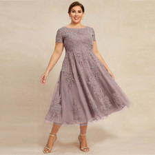 Elegant Plus Size Mother of the Bride Dresses Short Sleeves Tea Length Appliques