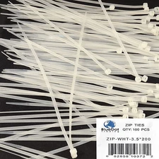 100 8" 3.5x200mm Nylon Plastic Wire Cable Ties Zip Wrap Loop Self Locking WHITE
