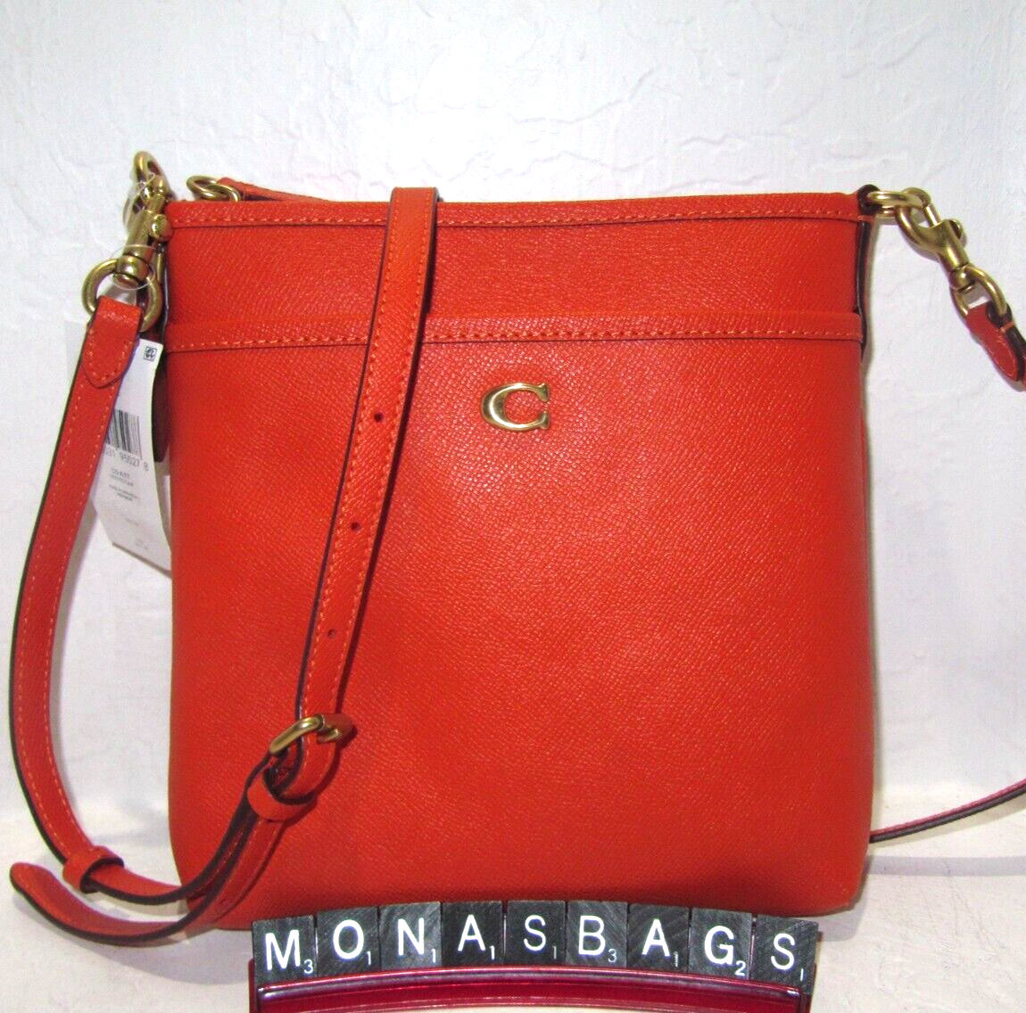 Coach New CC526 Kitt Sun Orange Cross Grain Leather Crossbody Bag