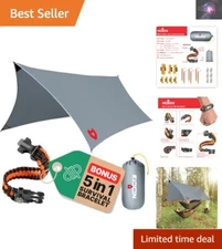 Versatile 12x10 Rain Fly Tarp with UV Protection & Survival Bracelet Included