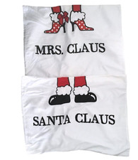 Holiday Pillowcase Set/ Mr Mrs Claus Standard Size 100 Cotton Christmas Decor