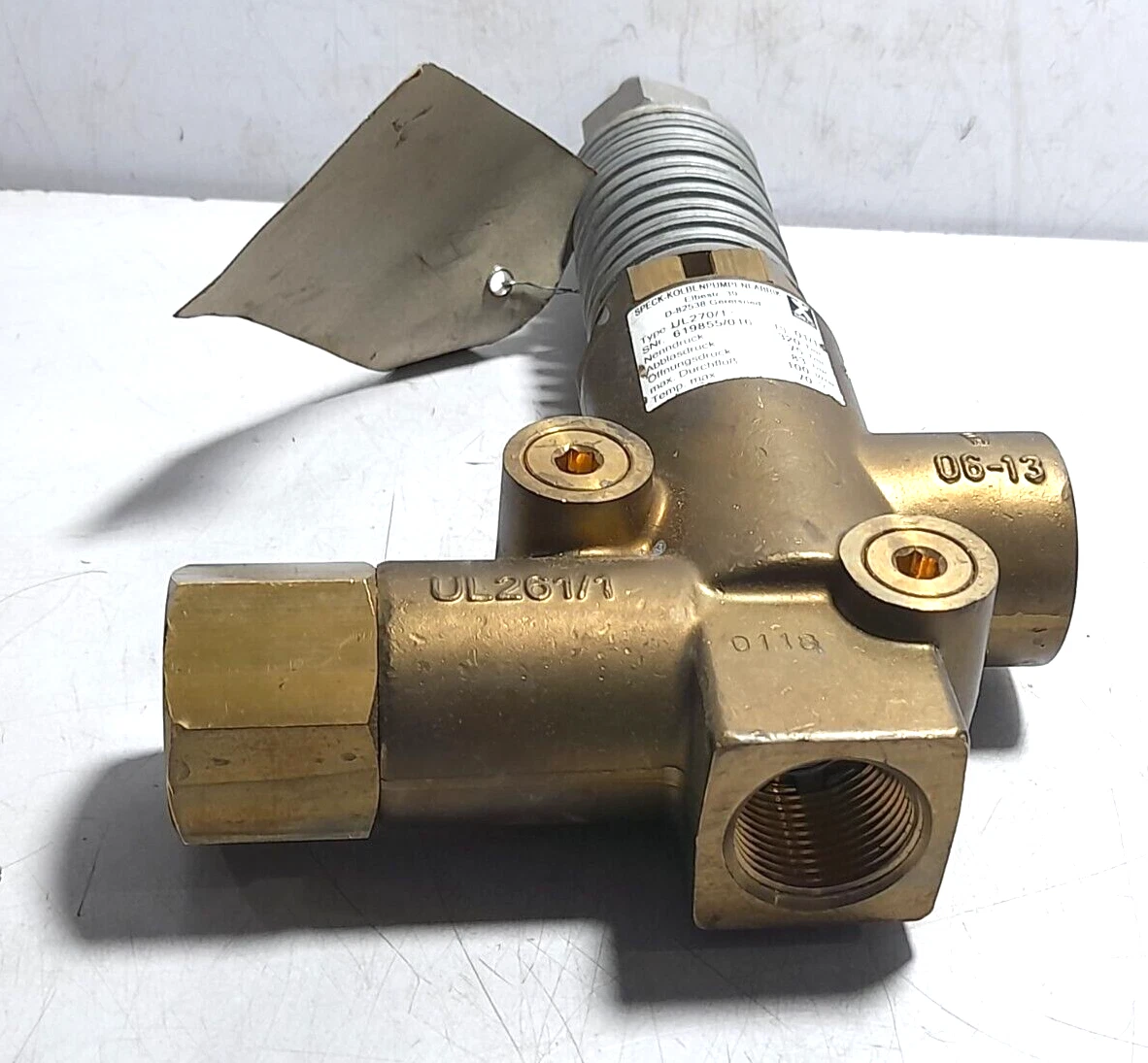 Speck UL270/1 Unloader Valve 01R0629 Max Flow 100 V/min Nominal  