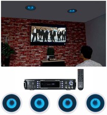Rockville Home Theater Bluetooth Receiver 4 In-Ceiling 6.5" Blue LED Speakers